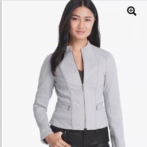 White House Black Market Light Gray Quilt Stitch Moto Jacket Size 12 Zip Front